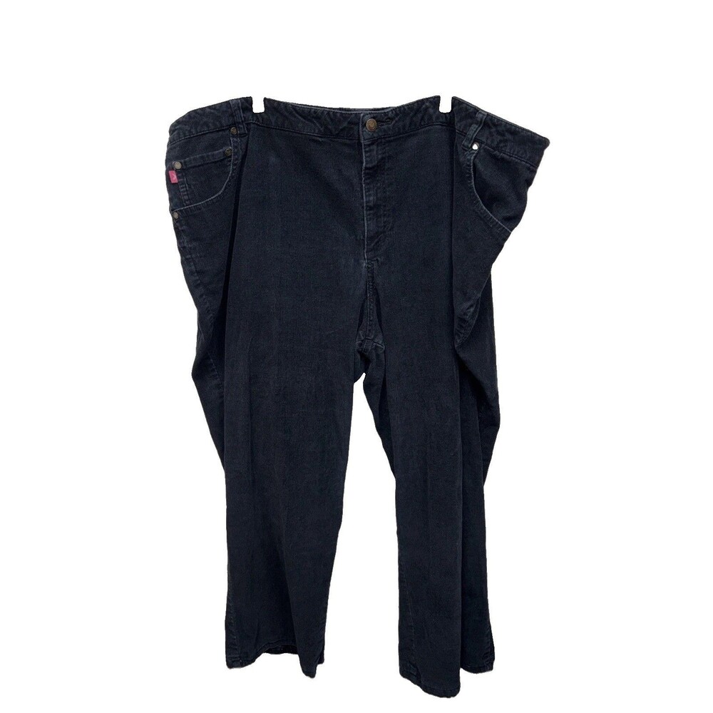 Woman Within Corduroy Pants Straight Leg 30W Navy Blue Zip Pockets Cotton Blend